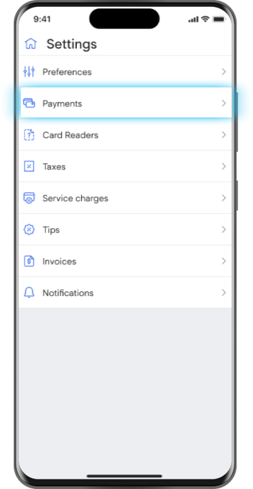 Mobile device showing the settings screen.