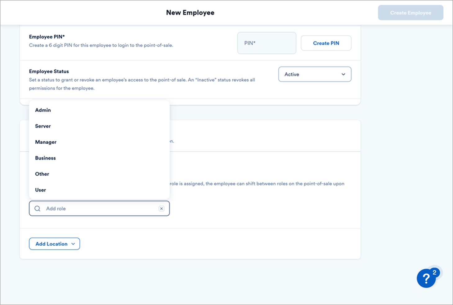 roles menu as part of the new employee creation.