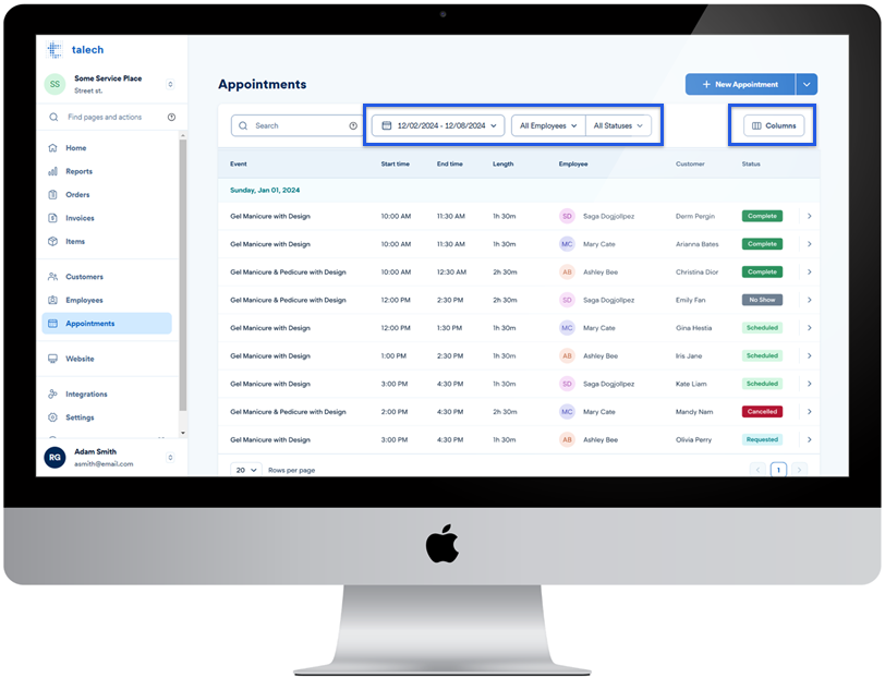 Appointments dashboard.