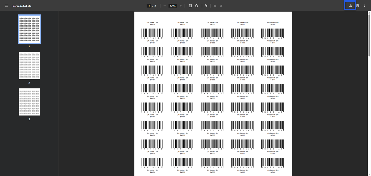 Downloaded barcodes in print ready format