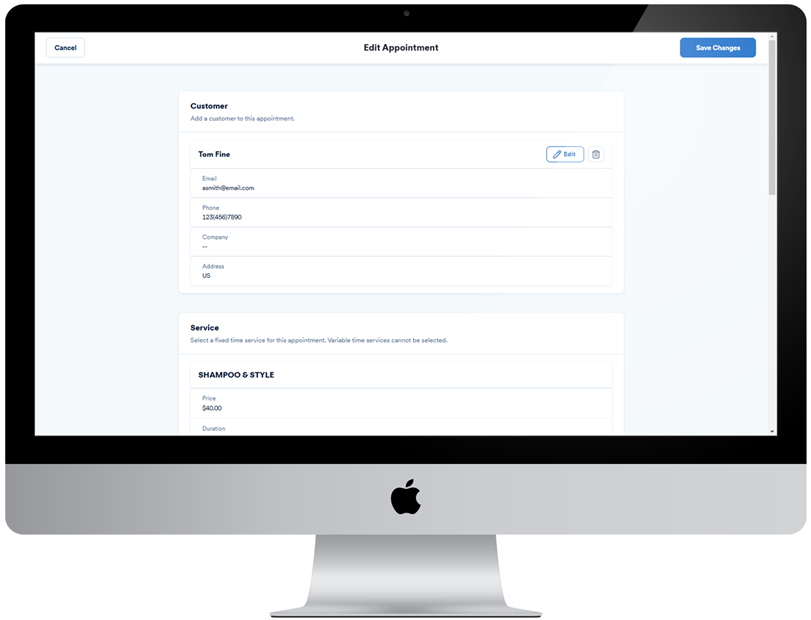 Edit appointment menu.