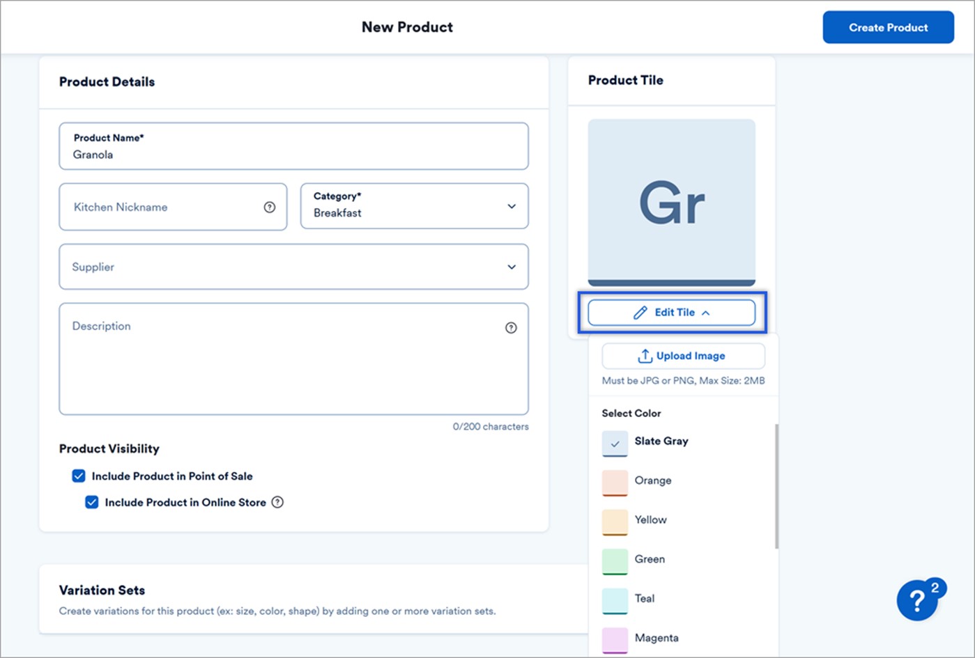 edit product screen.