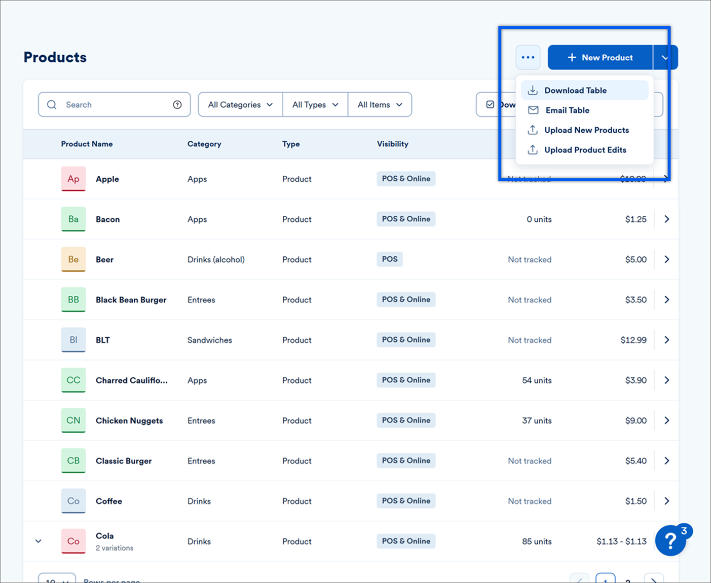 Product dashboard with download options highlighted.