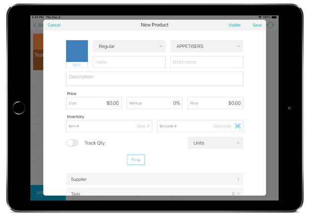 register app back office new product track quantity screen