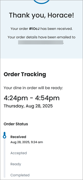 order confirmation screens.