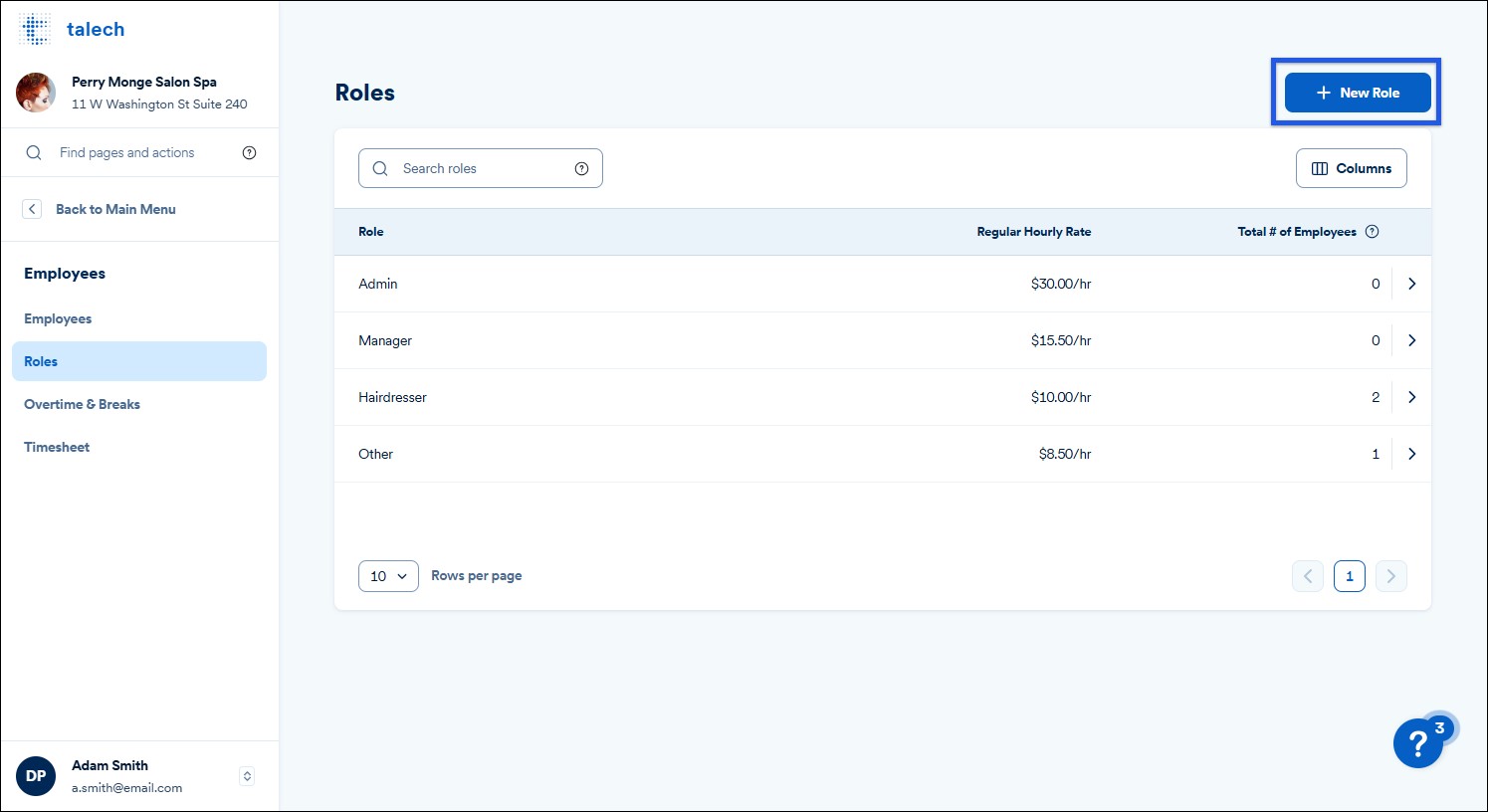 Roles settings.