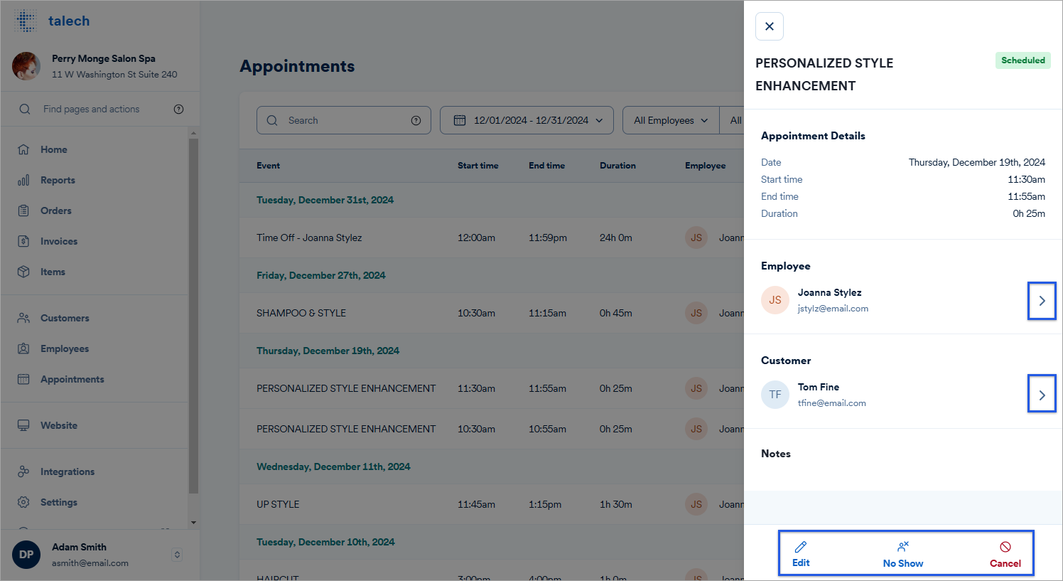 Appointment details screen.